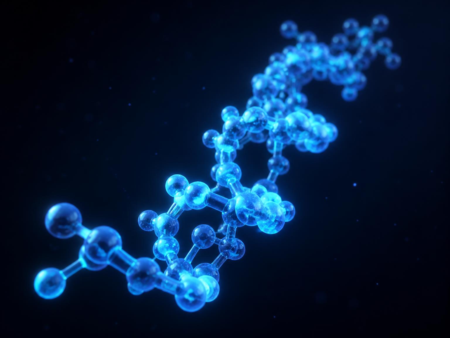Glowing blue peptide molecular chain render